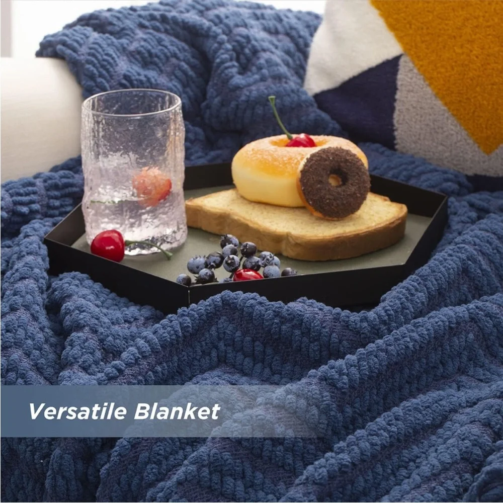 West Elm Navy Blue Fringe Warm Cute Chevron Luxury Fashionable Gift Soft Blanket